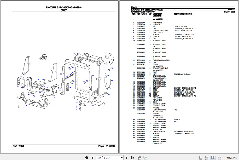Fendt Tractor Favorit 615 Parts Catalog F385000 11.2018 2