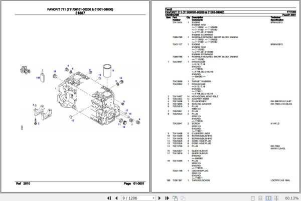 Fendt Tractor Favorit 711 Parts Catalog F711000 09.2020 2