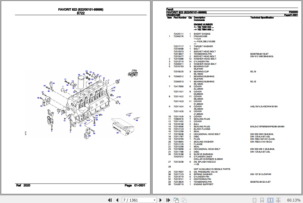 Fendt Tractor Favorit 822 Parts Catalog F822000 09.2020 2