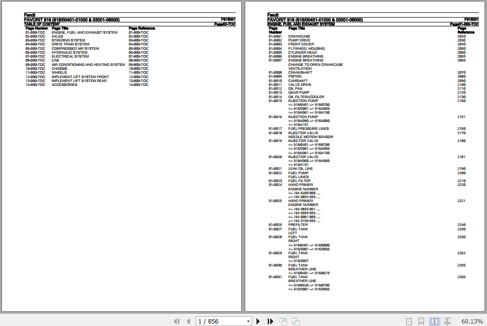Fendt Tractor Favorit 916 Parts Catalog F916001 09.2020 1