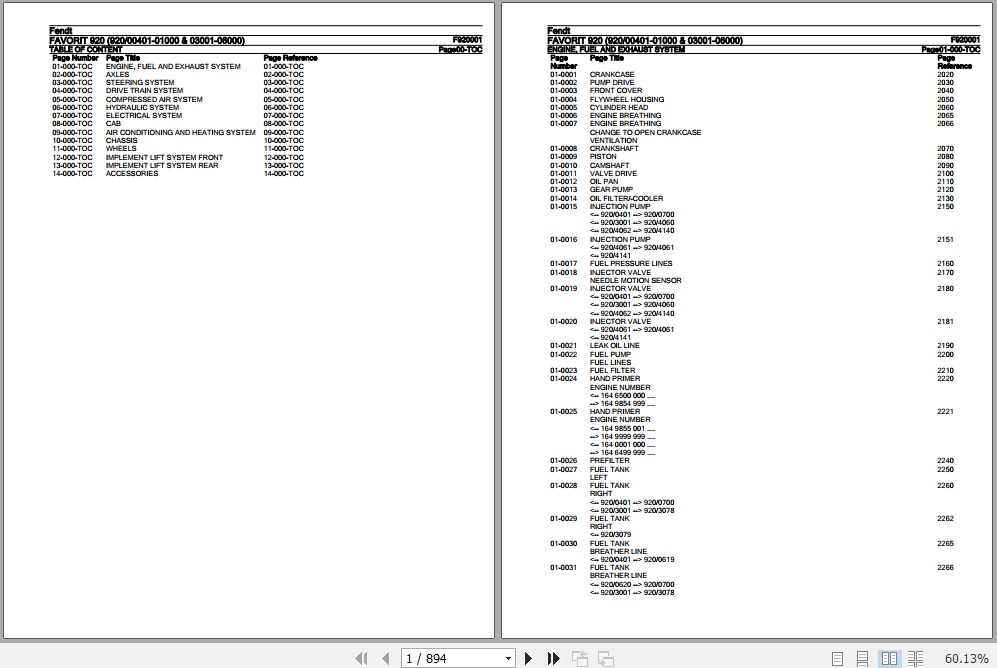 Fendt Tractor Favorit 920 Parts Catalog F920001 09.2020 1