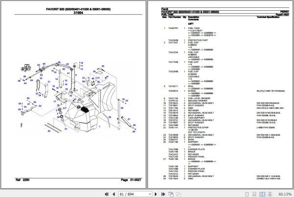 Fendt Tractor Favorit 920 Parts Catalog F920001 09.2020 2