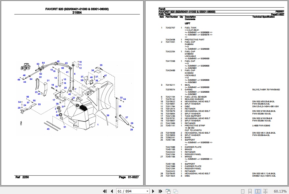 Fendt Tractor Favorit 920 Parts Catalog F920001 09.2020 2
