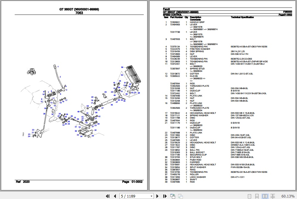 Fendt Tractor GT 360GT Parts Catalog F360000 11.2018 2