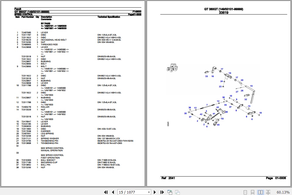 Fendt Tractor GT 380GT Parts Catalog F149000 09.2020 2