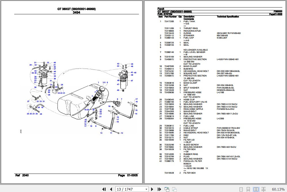 Fendt Tractor GT 380GT Parts Catalog F380000 09.2020 2