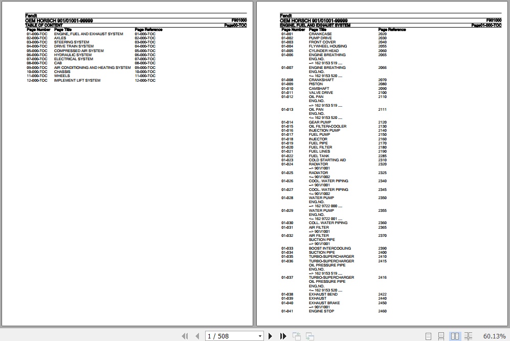 Fendt Tractor OEM Horsch Parts Catalog F901000 01.2013 1