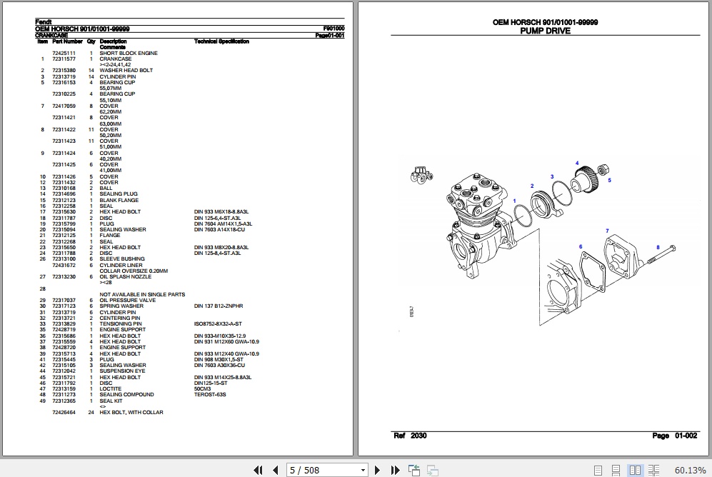 Fendt Tractor OEM Horsch Parts Catalog F901000 01.2013 2