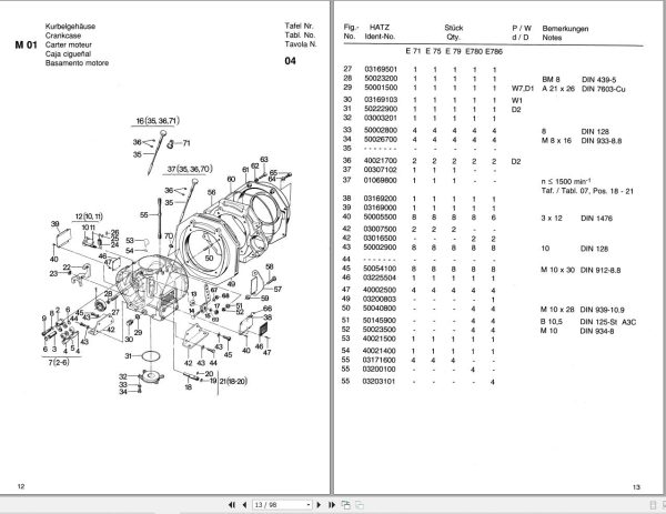 Hatz Engine E71 E75 E79 E780 E786 Parts Catalog 2