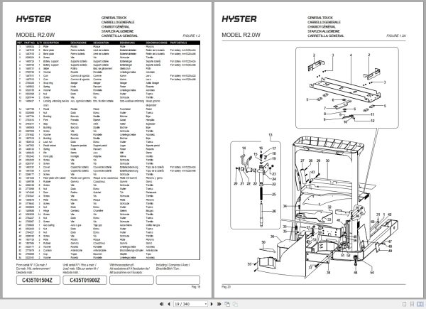 Hyster Forklift R1.4 To R2.0W Part Manual 1516862 2