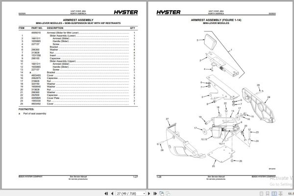 Hyster Forklift S80FT to S120FT PRS J004 Parts Service Manual 2025 2
