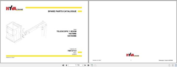 Hyva Crane Telescopic Boom HA70MB HA70XMB Parts Catalog 452448575 1