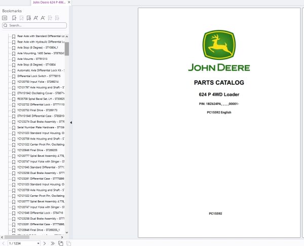 John Deere Loader 624 P 4WD 2025 Parts Catalog PC15592 1