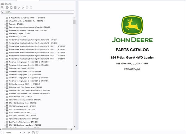 John Deere Loader 624 P tier Gen A 4WD 2025 Parts Catalog PC15400 1