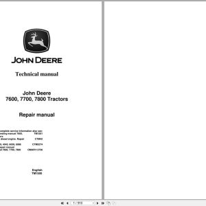 John Deere Tractor 7600 7700 7800 Repair Technical Manual TM1500 1