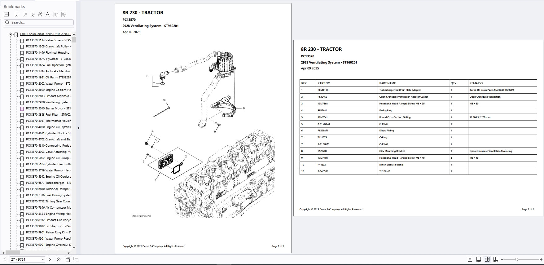 John Deere Tractor 8R 230 Parts Catalog PC13570