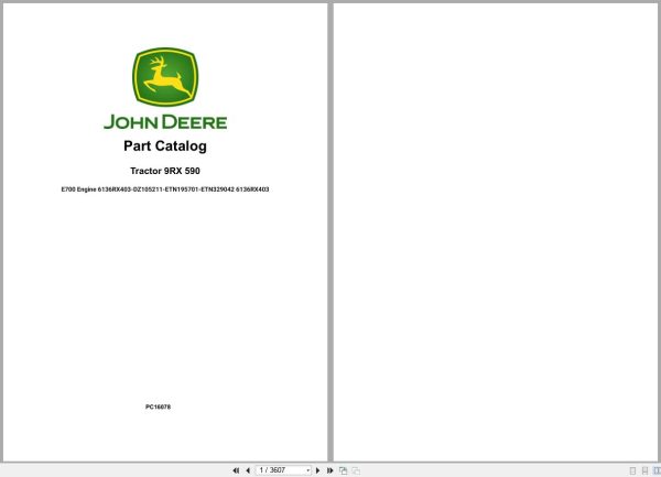 John Deere Tractor 9RX 590 E700 Engine Part Catalog PC16078 1
