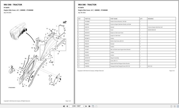 John Deere Tractor 9RX 590 E700 Engine Part Catalog PC16078 2