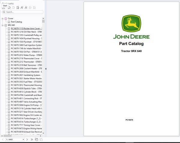 John Deere Tractor 9RX 640 2025 Part Catalog PC16079 1