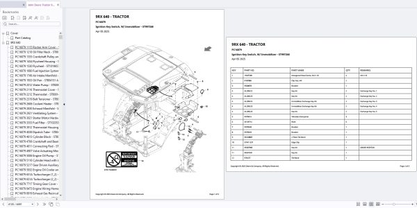 John Deere Tractor 9RX 640 2025 Part Catalog PC16079 2