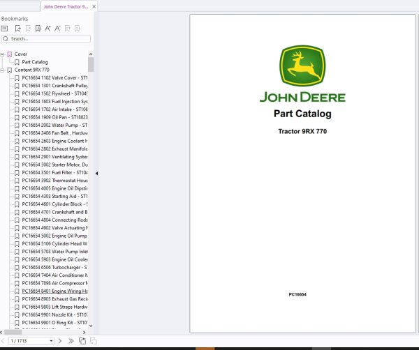 John Deere Tractor 9RX 770 2025 Part Catalog PC16654 1