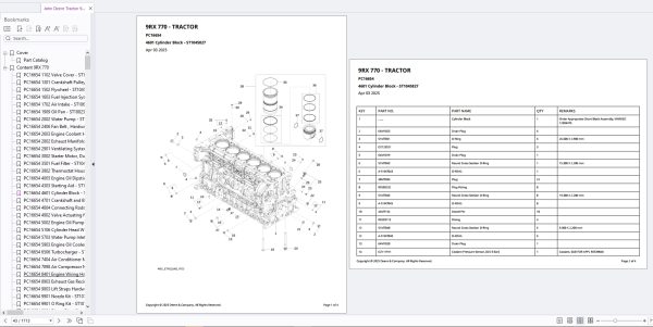 John Deere Tractor 9RX 770 2025 Part Catalog PC16654 2