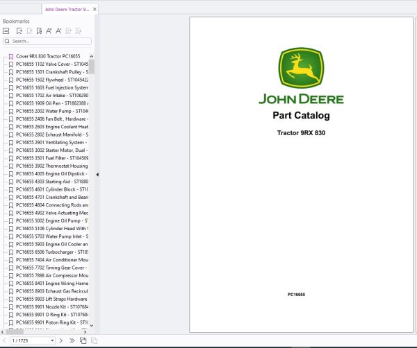 John Deere Tractor 9RX 830 2025 Part Catalog PC16655 1