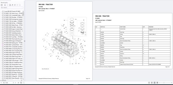 John Deere Tractor 9RX 830 2025 Part Catalog PC16655 2