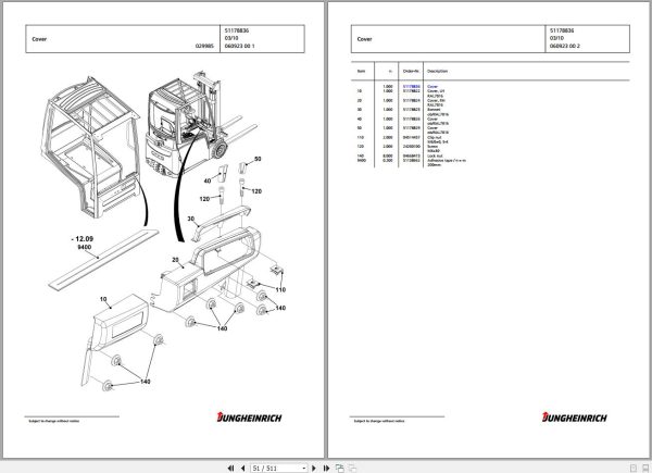 Jungheinrich Forklift EFG 320 GE110 440DZ Spare Parts Catalog 2