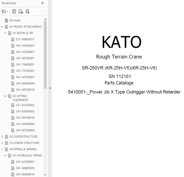 Kato Rough Terrain Crane SR 250VR KR 25H V5 KR 25H V6 Parts Catalog 1