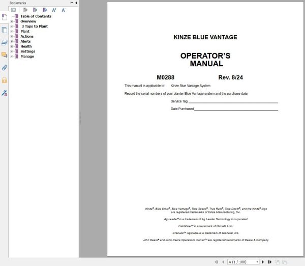 Kinze Agriculture 2025 Operators Parts Manual PDF 1 1