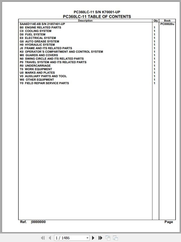 Komatsu Excavator PC360LC 11 K70001 Up Parts Catalog 1