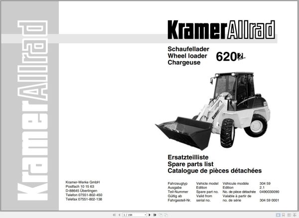 Kramer Wheel Loader 620 Series 2 Spare Parts List EN DE FR 1