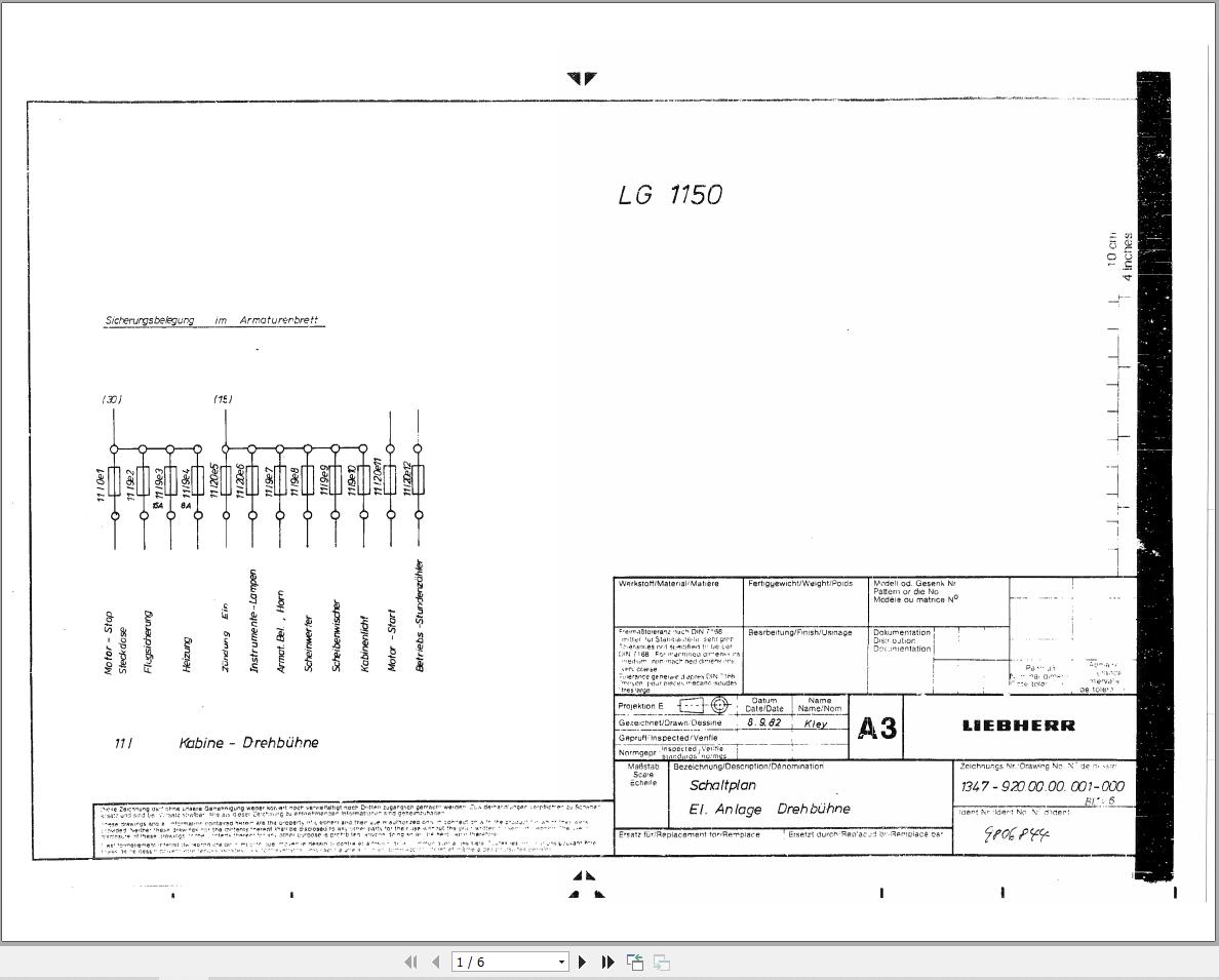 Liebherr Crane LG 1150 Z10829 Electric Diagrams DE 1