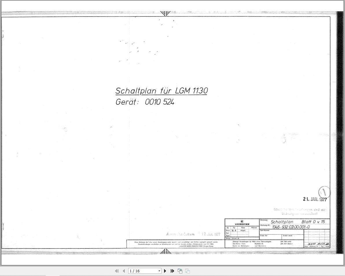 Liebherr Crane LGM 1130 Z10524 Electric Diagrams DE 1