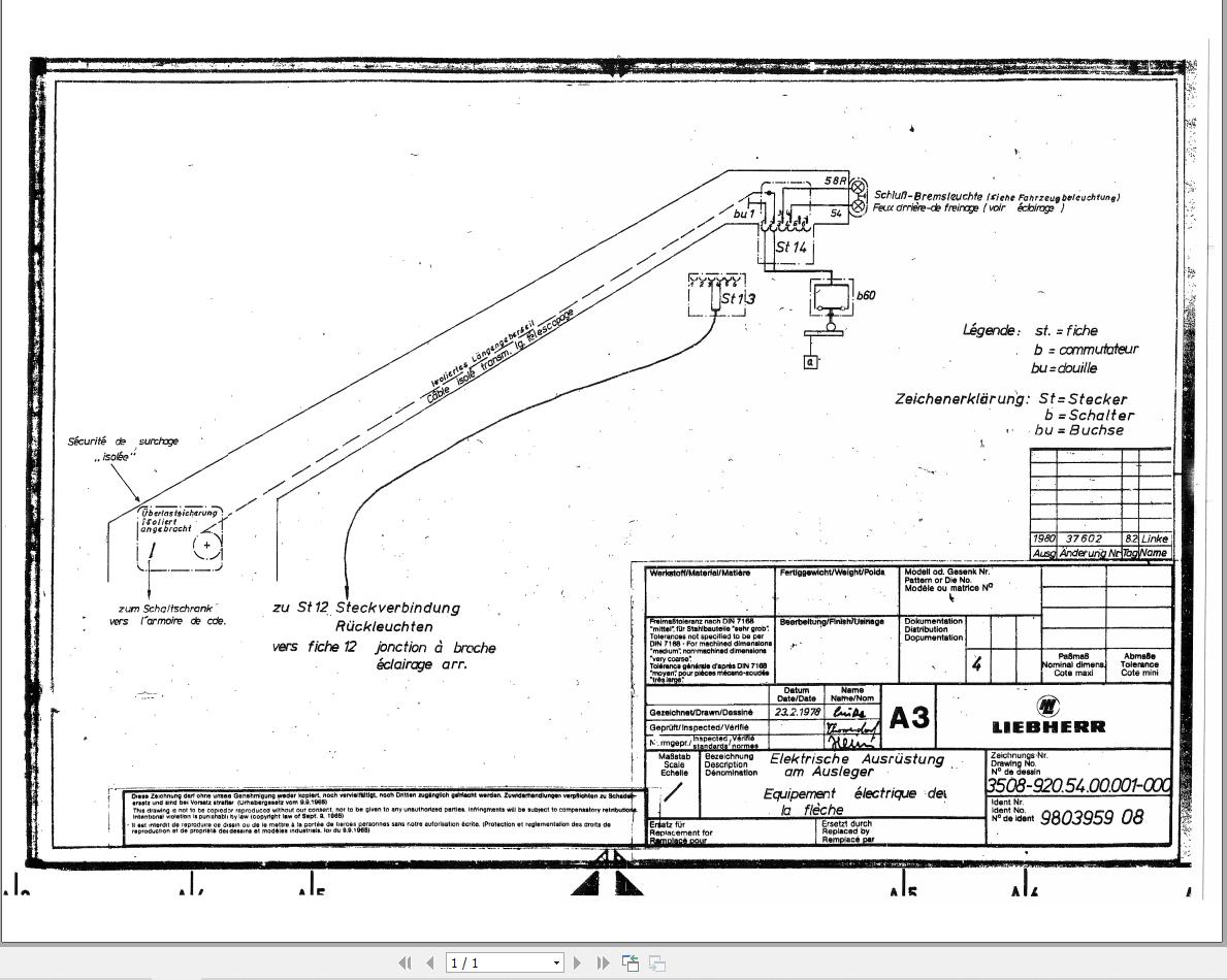 Liebherr Crane LI 1012 Z30255 Electric Diagrams DE 1