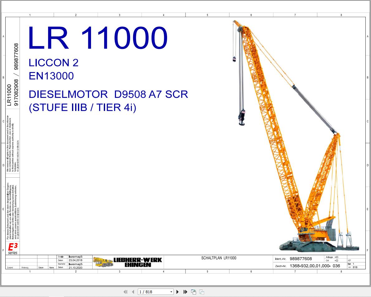 Liebherr Crane LR 11000 Z98200 Electric and Hydraulic Diagrams DE 1