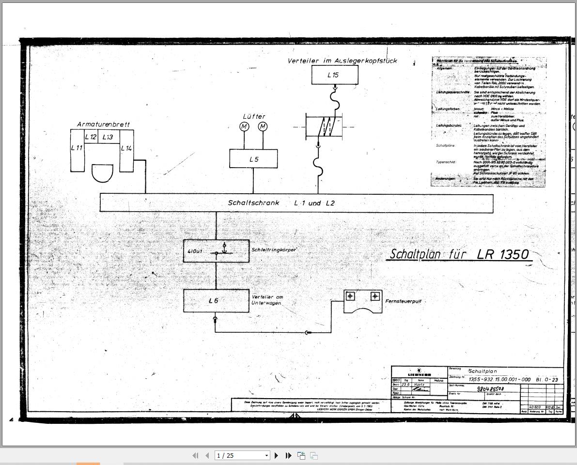 Liebherr Crane LR 1350 Z10980 Electric Diagrams DE 1