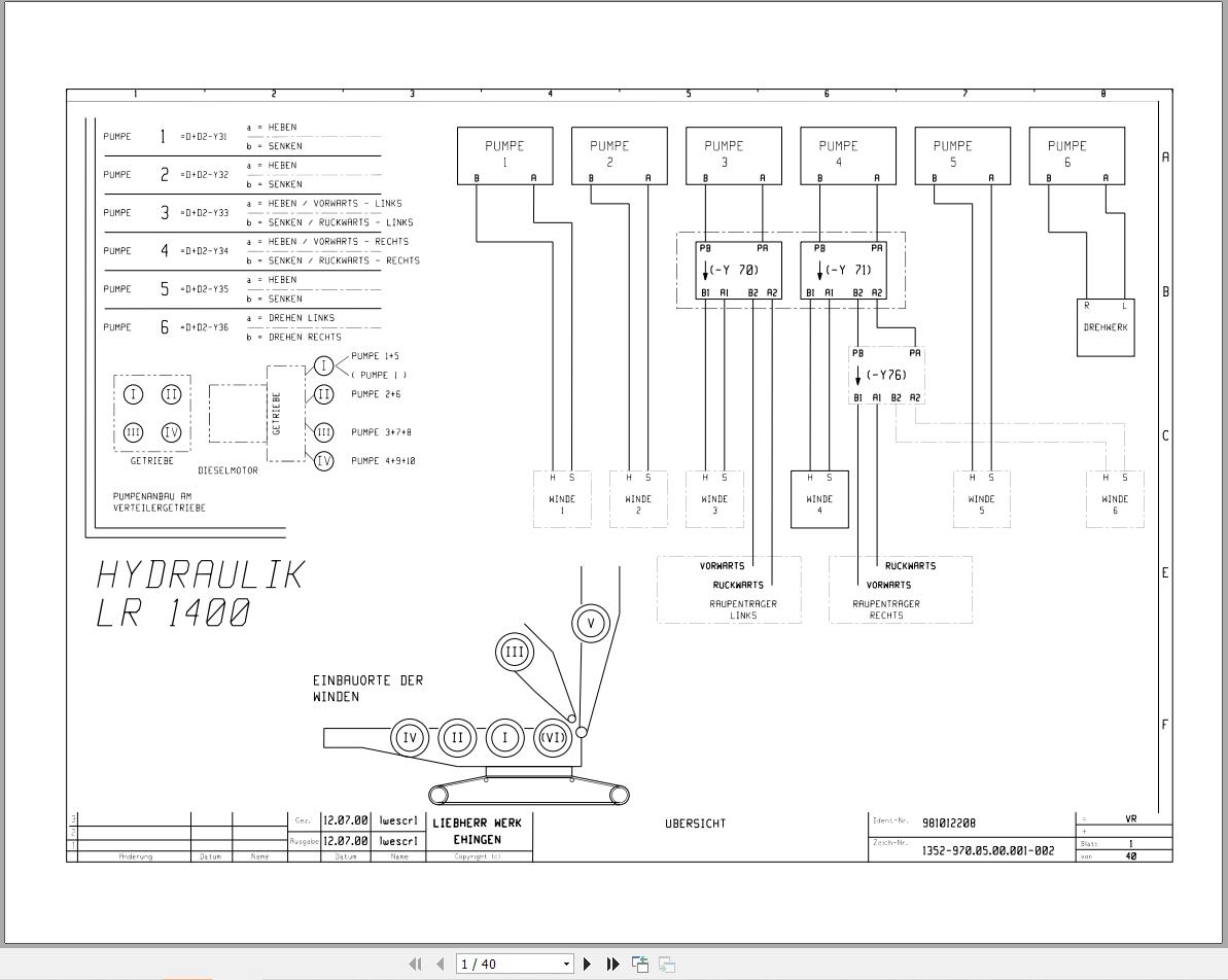 Liebherr Crane LR 1400 1 Z74027 Electric and Hydraulic Diagrams DE 1