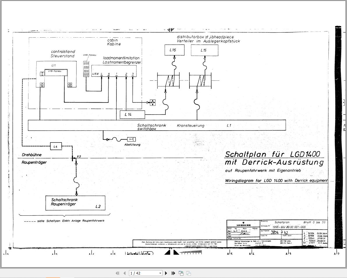 Liebherr Crane LR 1400 Z11943 Electric Diagrams DE 1