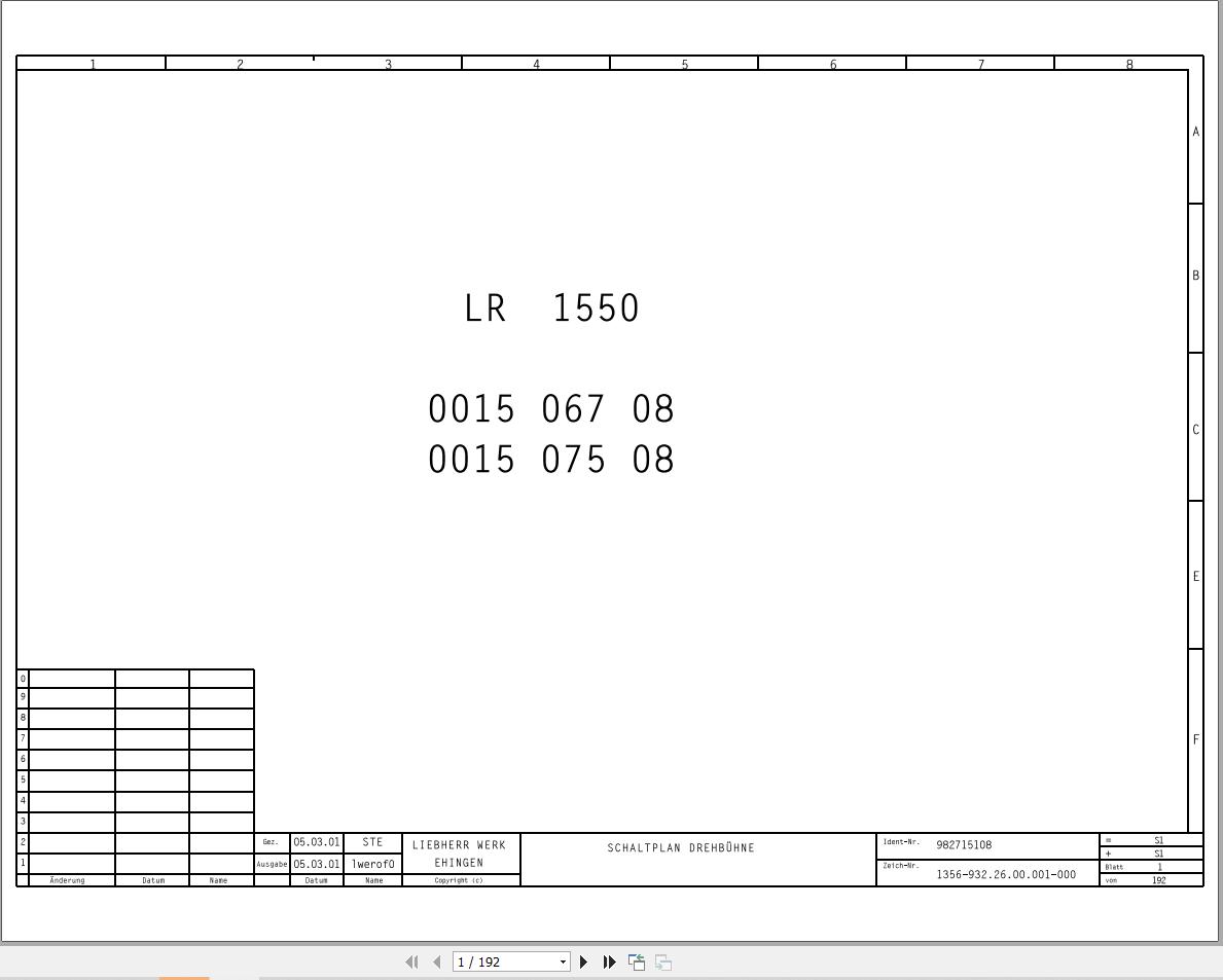Liebherr Crane LR 1550 Z15075 Electric and Hydraulic Diagrams DE 1