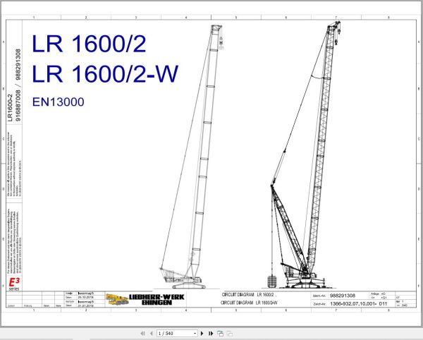 Liebherr Crane LR 1600 2 Z74607 Electric and Hydraulic Diagrams EN 1