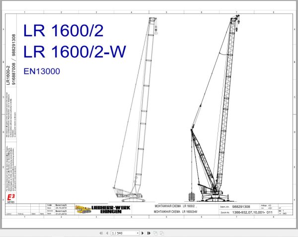 Liebherr Crane LR 1600 2 Z74607 Electric and Hydraulic Diagrams RU 1