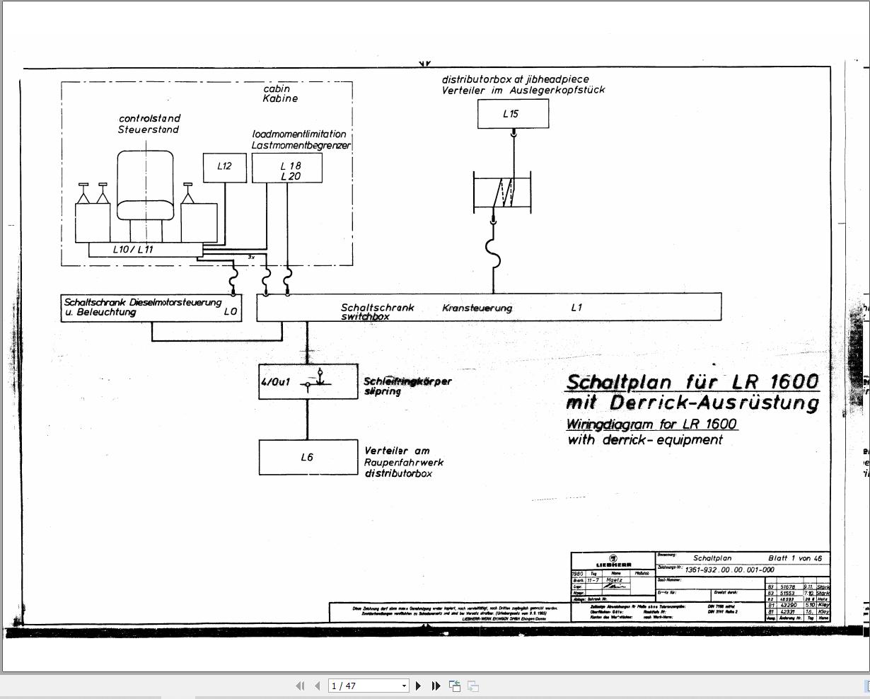 Liebherr Crane LR 1600 Z10626 Electric Diagrams DE 1