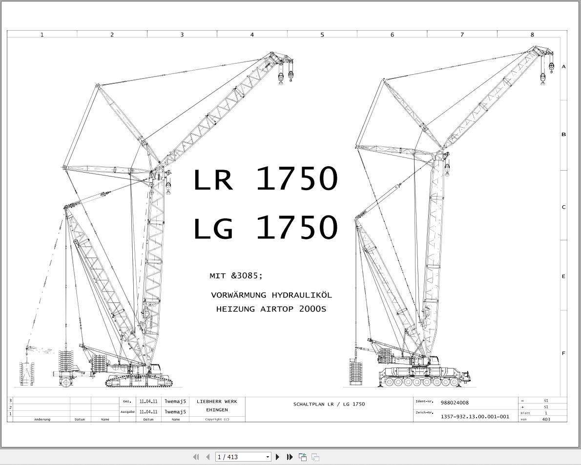 Liebherr Crane LR 1750 Z74776 Electric and Hydraulic Diagrams DE 1