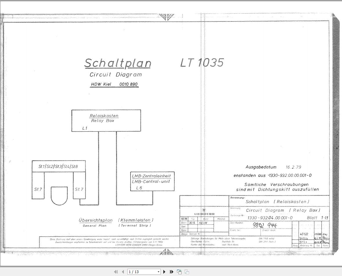 Liebherr Crane LT 1035 Z10890 Electric Diagrams DE 1