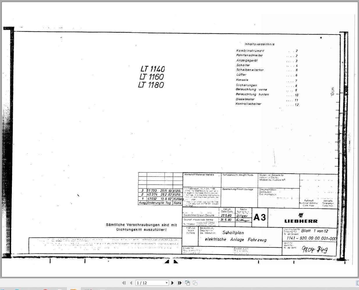 Liebherr Crane LT 1140 Z11472 Electric Diagrams DE 1