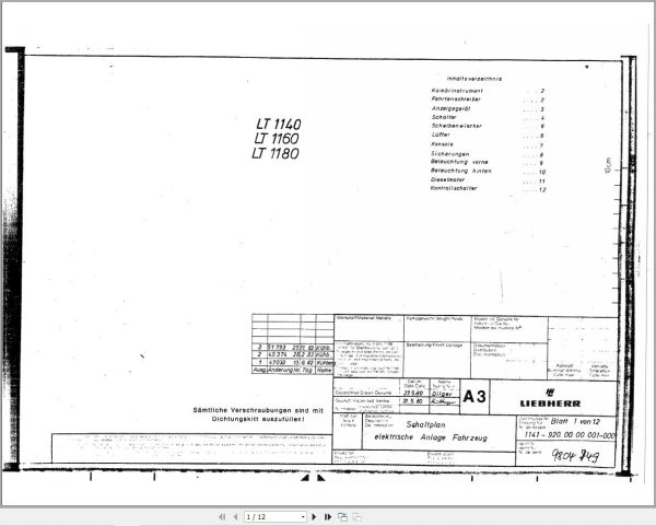 Liebherr Crane LT 1160 Z14002 Electric Diagram DE 1