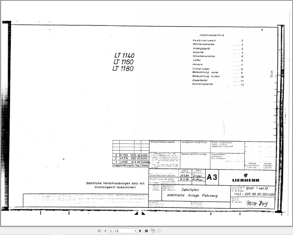Liebherr Crane LT 1160 Z14002 Electric Diagram DE 1