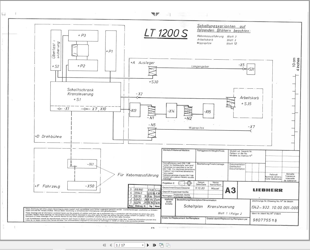 Liebherr Crane LT 1200S Z11852 Electric Diagrams DE 1